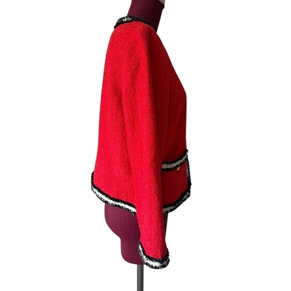 Talbots FRINGE STRIPE TWEED JACKET size 8 Petite Red Preppy - Picture 12 of 13